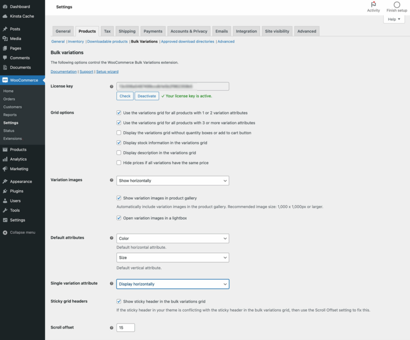WooCommerce list variations plugin settings
