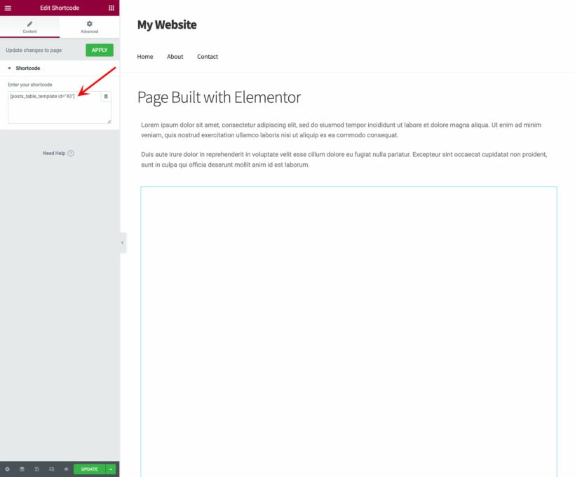 Create table Elementor