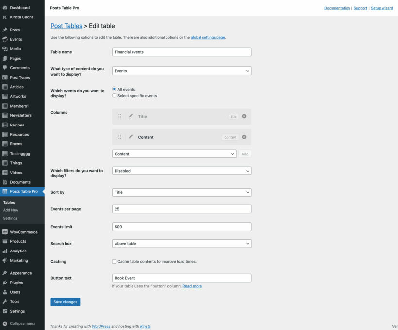 Edit WordPress post table screenshot