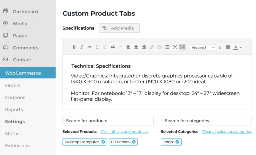 Add extra tabs using WooCommerce tab manager plugin