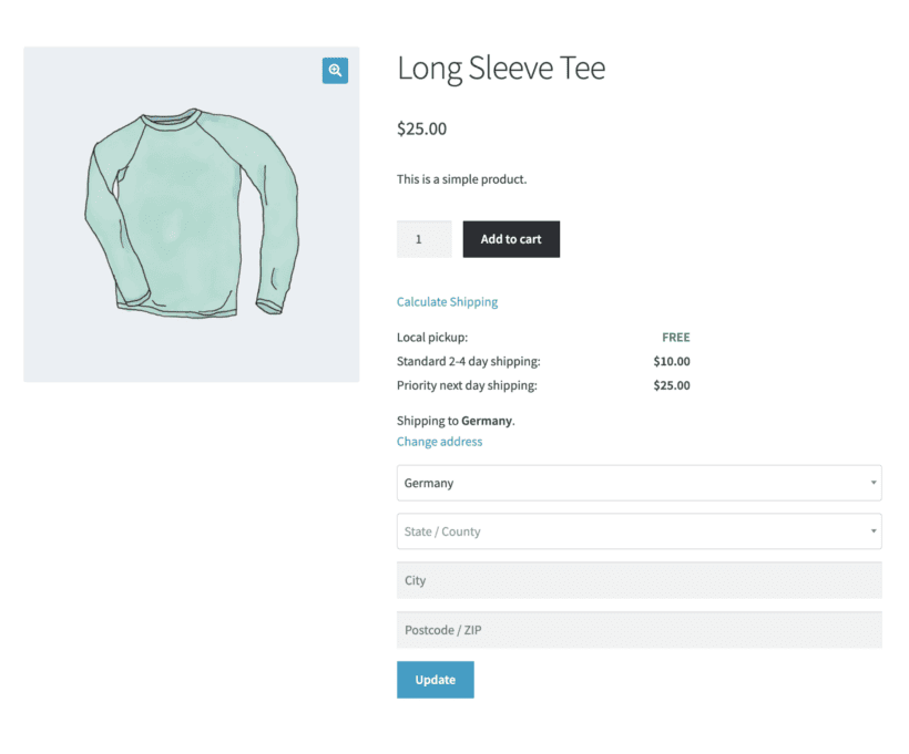 Enter shipping address on product page