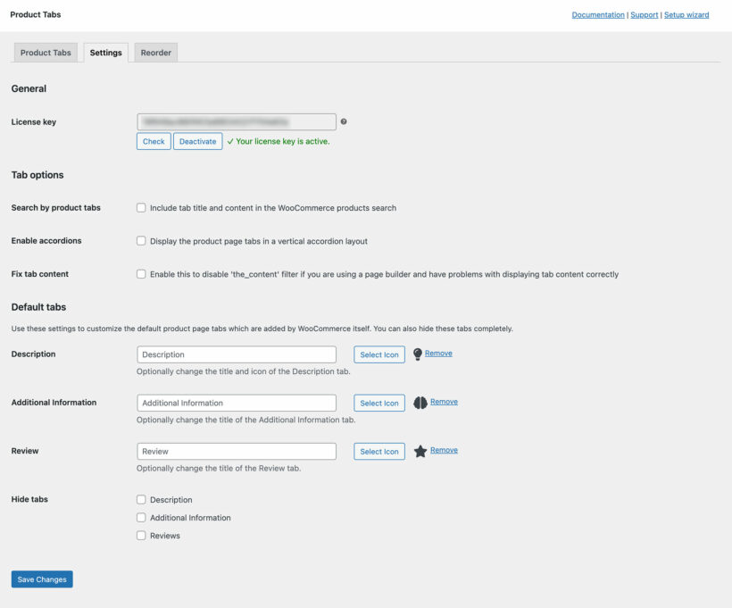 WooCommerce Product Tabs Plugin Settings