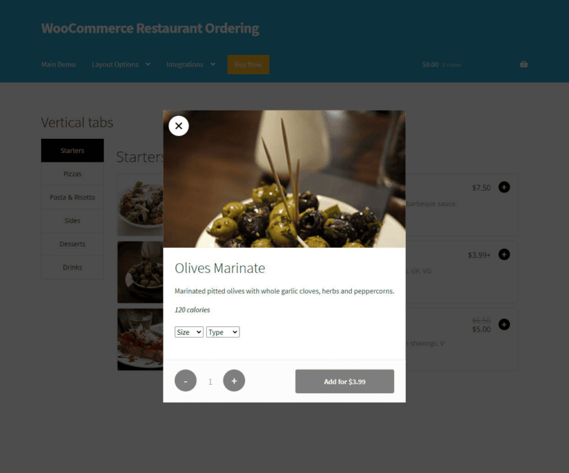 WooCommerce Restaurant Ordering lightbox