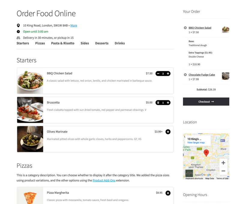 WooCommerce restaurant plugin with opening hours