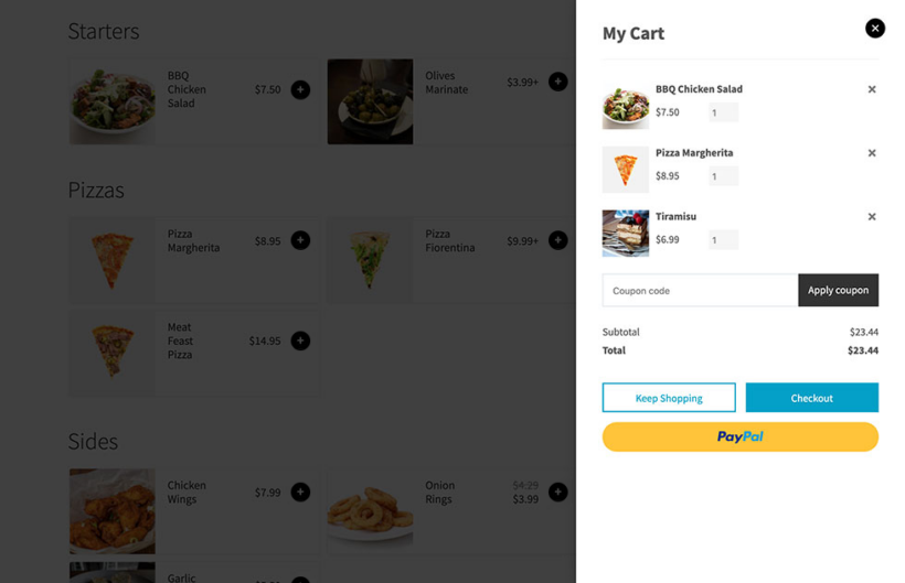 WooCommerce restaurant popup cart
